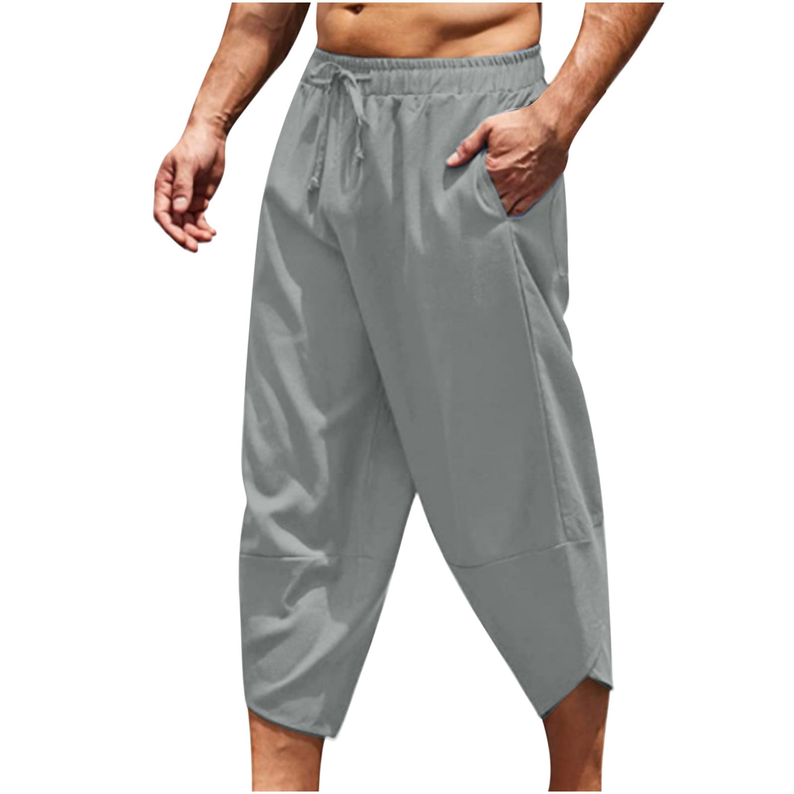 Summer Savings Clearance! Fatuov Cotton Linen Pants for Men Drawstring ...