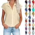thumbnail image 1 of Fatuov Womens Button Down Shirts Cotton Linen Short Sleeve Plus Size Tops for Summer Solid Color Casual Blouses, 1 of 5