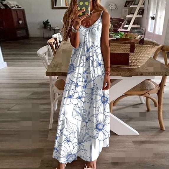 GaThRRgYP Double-Layer Round Neck Dress,Summer Dresses for Women Print Sleeveless Round Neck Dress Casual Dresses