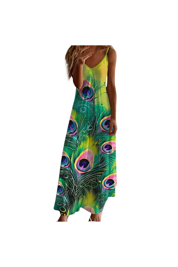 Packable Crew Neck Dress-Carry-On Friendly Travel,Summer Dresses for Women Print Sleeveless Round Neck Dress Casual Dresses