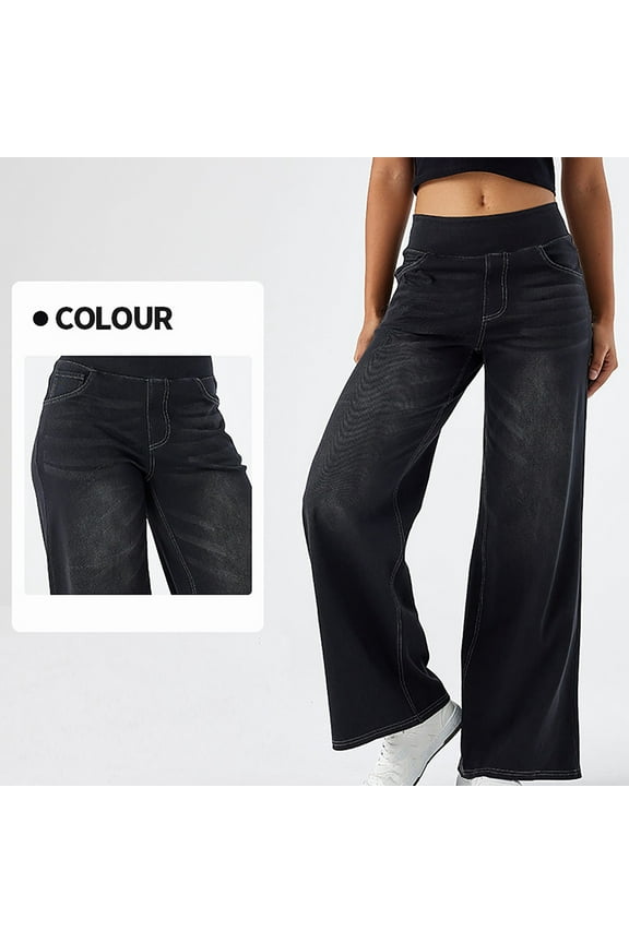 Plus Size Pants for Women,Women'S Denim Wide Leg Pants With High Waist And Effect Multiple Pockets Straight Leg Loose Casual Pants Dark Gray M