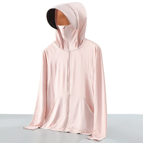 GaThRRgYP Spring Tops for Women,Woman Casual Solid Sports Hooded Long Sleeve Zipper Sun-proof High Elastic Pink M