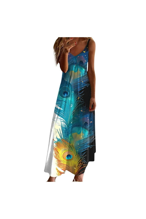 Black*Friday Discounted Items under $5 GaThRRgYP Stylish V-Neck Short Sleeve Dress,Summer Dresses for Women Print Sleeveless Round Neck Dress Casual Dresses