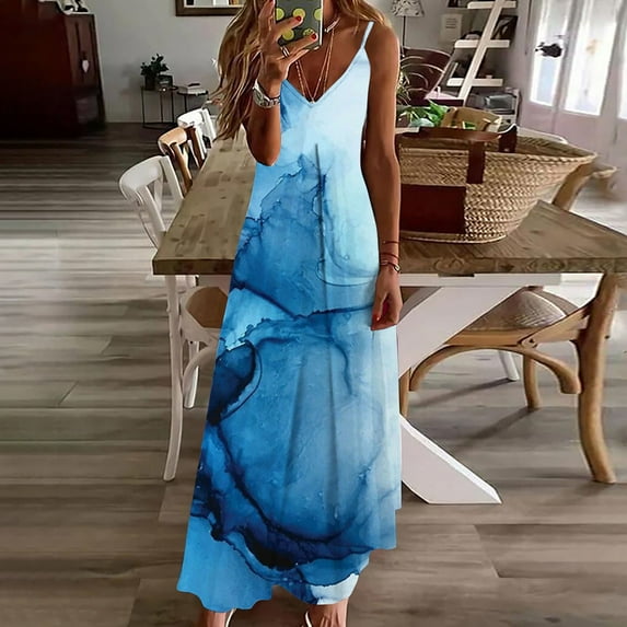 Black*Friday Deals 2025 Womens Clothes Clearance GaThRRgYP Summer Dresses for Women 2025,Womens Sling Dress Summer Sleevess Printed V Neck Sexy Casual Long Maxi Dress