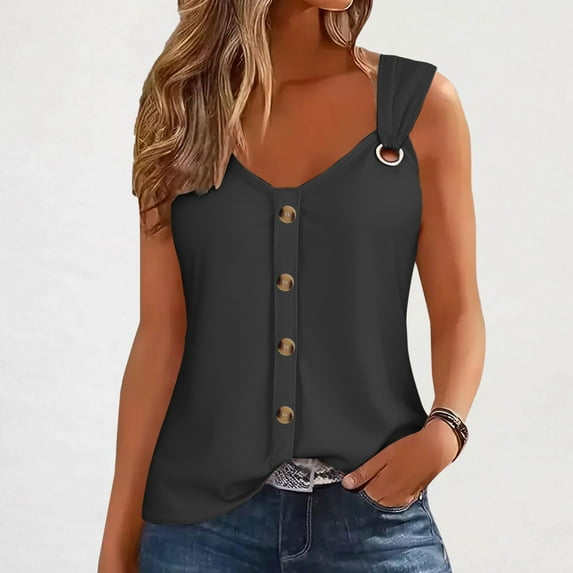 GaThRRgYP Summer Tops for Women,Women's Solid Color Camisole Sleeveless T-shirt Loose Tank Top Black S