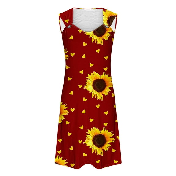 GaThRRgYP Women's Flowy Boho Short Sleeve Dress,Women's Printed Round Neck Casual Sleeveless Suspender Dress