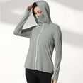 thumbnail image 1 of GaThRRgYP Womens Summer Tops,Ladies Solid Color Long Sleeve Hooded Thumb Buckle Sun Protection Clothing Gray S, 1 of 8