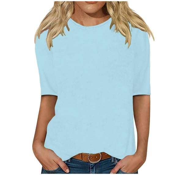 Summer Half Sleeve T Shirts for Women Plus Size Summer Solid Color Basic Tshirt Casual Round Neck T Shirt Tops Plain Tee Shirts