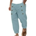 thumbnail image 1 of HomeGardon Pants for Men,Mens Pants,Men's Casual Beach Solid Color Cotton Linen Loose Drawstring Button Pocket Pants,S-XXXL, 1 of 9