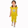 thumbnail image 1 of Sales！Honeeladyy Girl's Summer Round Neck Small Print Short Sleeved Flying Sleeves Elastic Waist Cropped Pants Two-piece Set for Party(Yellow,5-6 Years), 1 of 5