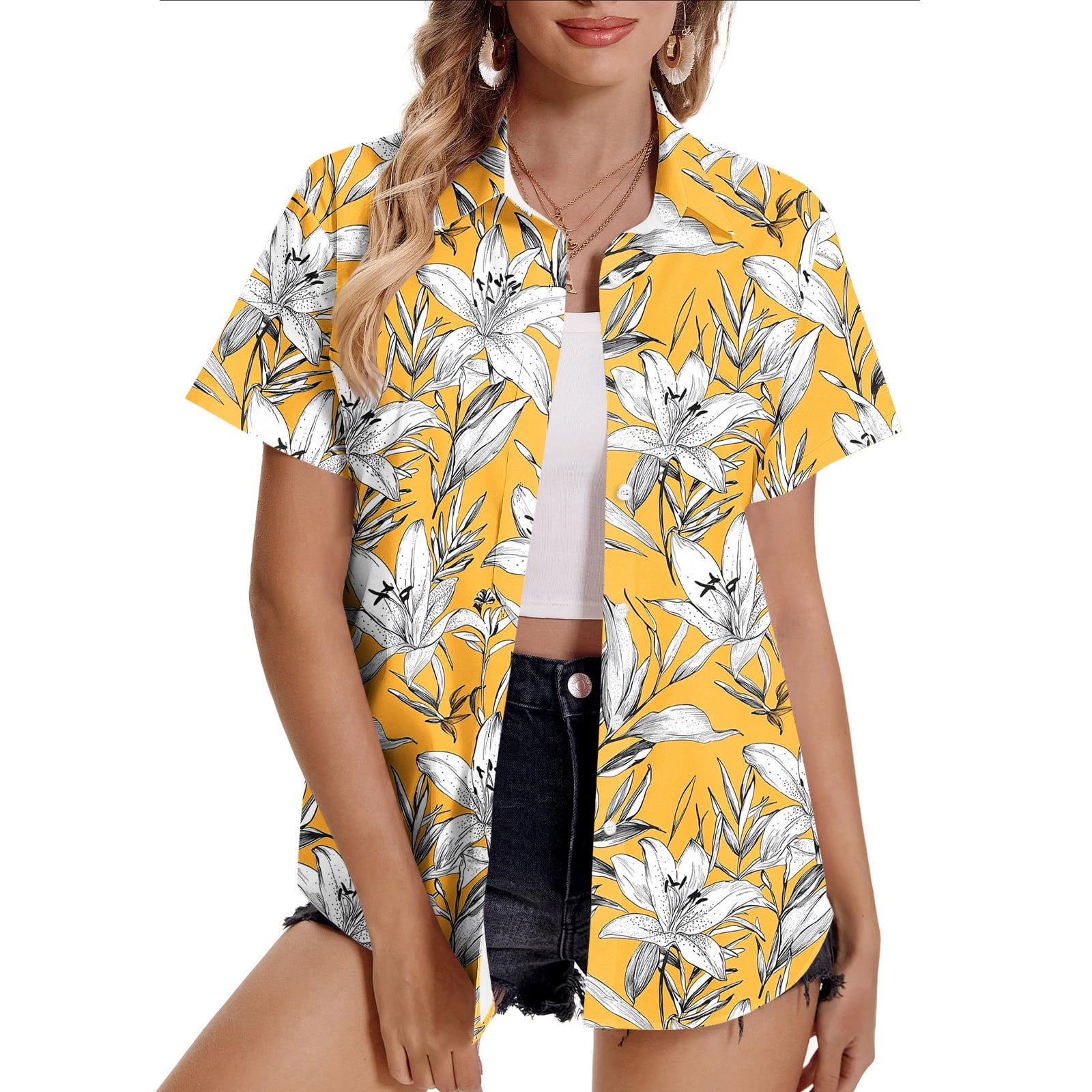 Horkkom Button Down Shirts for Women Summer Casual Hawaiian Beach ...