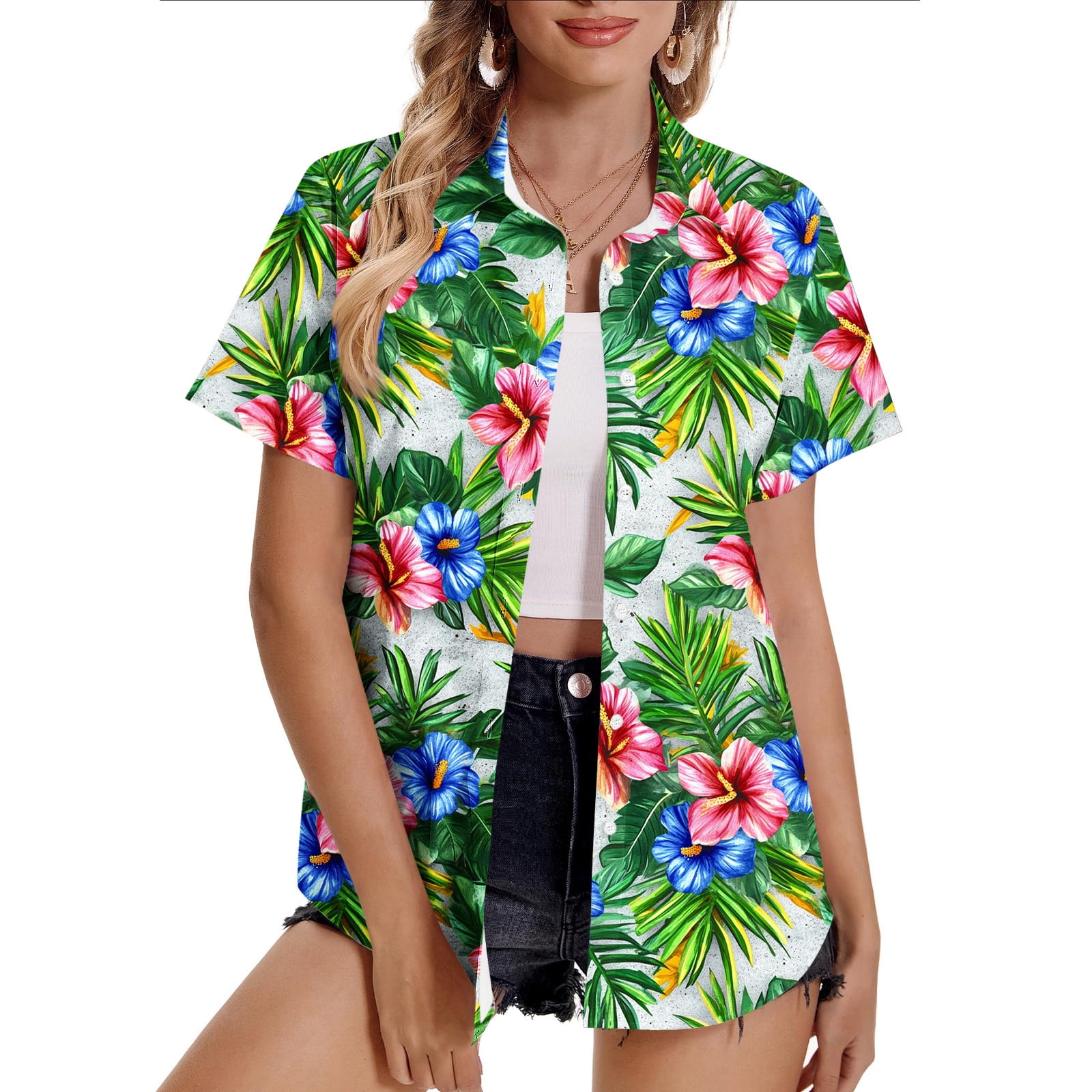 Horkkom Button Down Shirts for Women Summer Casual Plus Size Short ...