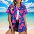 thumbnail image 1 of Horkkom Button Down Shirts for Women Summer Plus Size Short Sleeve Hawaiian Shirts Casual Floral Print V Neck Cardigan Purple L, 1 of 5