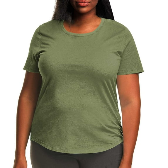 Summer Savings Clearance! Horkkom Plus Size Shirts for Women Summer Short Sleeve T Shirts Casual Solid Color Crew Neck Tops Green 4XL