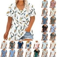 thumbnail image 1 of Horkkom Plus Size Tops for Women Floral Print V Neck Short Sleeve Shirts Summer Casual Trendy Tunic Top XL-5XL, 1 of 5