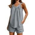thumbnail image 1 of Horkkom Short Pajama Set for Women 2 Piece Sleeveless V Neck Tops Elastic Waist Shorts Loungewear Summer Lightweight Pjss with Pocket Gray XL, 1 of 7
