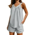 thumbnail image 1 of Horkkom Short Pajama Set for Women 2 Piece Sleeveless V Neck Tops Elastic Waist Shorts Loungewear Summer Lightweight Pjss with Pocket Gray S, 1 of 7