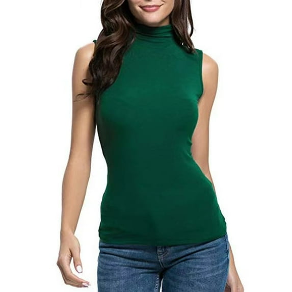 Horkkom Sleeveless Turtlenecks for Women Solid Color Mock Turtleneck Tank Top Pullover Lightweight Turtle Necks Tops Green 3XL