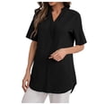 thumbnail image 1 of Summer Savings Clearance Inleife Women's Fashion Summer V-Neck Button Solid Color Casual Loose Short-Sleeved Top Short Sleeve V-Neck Top/shirt, 1 of 6