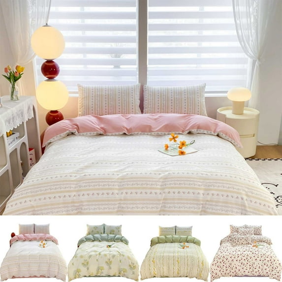 Summer Savings Clearance! InsCrazy 4PC Printed Comforter Twin Size Set, Bed Sheet and 2PC Pillow Cases and Duvet Cover Bedding Set, Lightweight and Brushed Microfiber