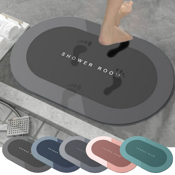 InsCrazy Bathroom Rugs Diatomaceous Bath Rug Super Absorbent Quick Dry Rubber Backing Non-Slip Washable Bathroom Mats Shower Rug for Bathtub Shower 17" x 24"
