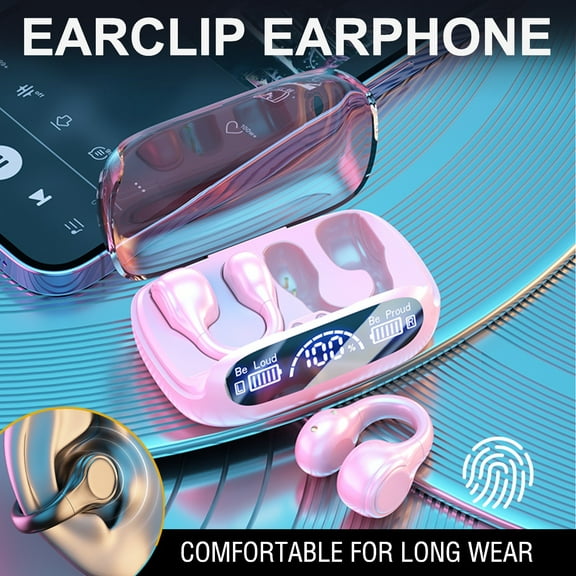 InsCrazy Open Ear Bone Conduction Headphones, Wireless Ear Clip Headphones Bluetooth 5.3 Waterproofs Clip-on Bluetooth Earpiece for Phone Calls