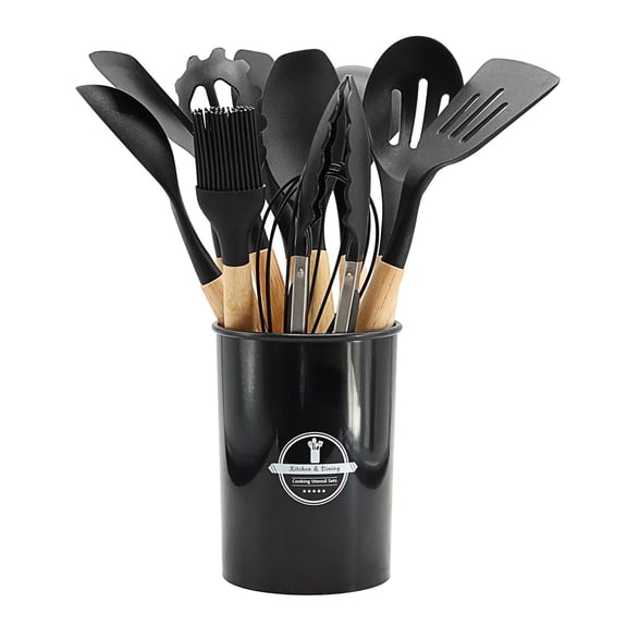 Zeceouar Items for Home Cooking Non-stick Pan Storage Bucket Wooden Handle Silicone Kitchenware 12-piece Silicone Kitchenware Set