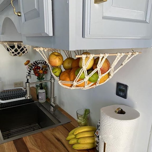 Zeceouar Home Kitchen Fruit Hanging Basket Wind Cotton Rope Hand-woven Vegetable and Fruit Net Pocket