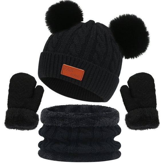 Zeceouar Kids Winter Beanie Hat Warm Knit Thick Ski Cap With PomPom and Scarf Gloves Set for Girls Boys