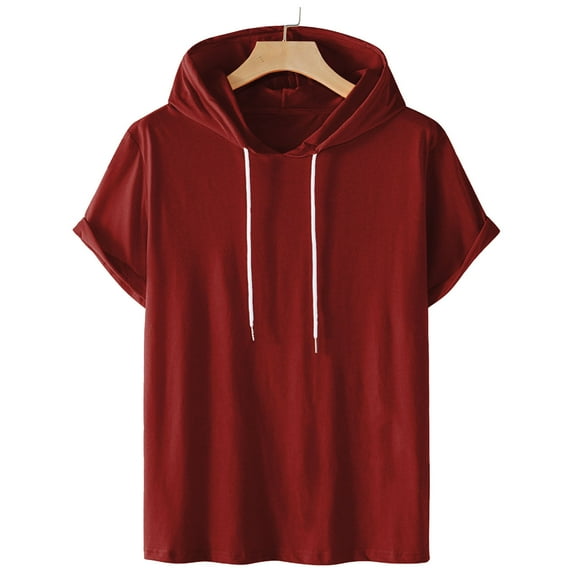 Zeceouar Mens Summer Tops T Shirts Men Casual Solid Fashion Hooded Pullover Short Sleeve Sports T-Shirt Top