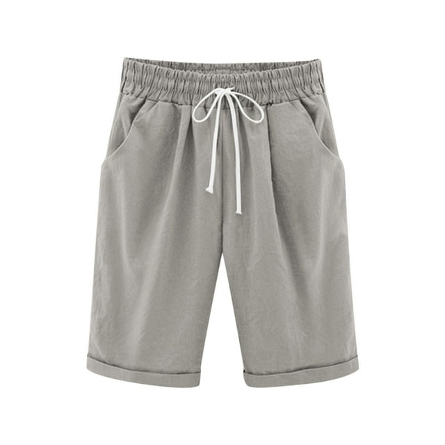 Summer Savings Clearance! Itsun Girls Shorts,Girls Linen Shorts Casual Bermuda Long Linen Shorts High Waisted Comfy Summer Shorts with Pockets Gray 3-4 Years