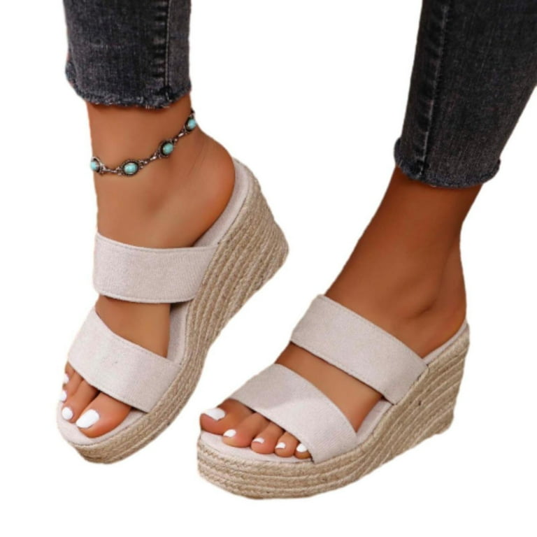 Summer Savings Clearance Itsun Wedges Heels for Women Women s Summer Casual Platform High Heel Clasp Wedge Fish Mouth Sandals Beige US 6