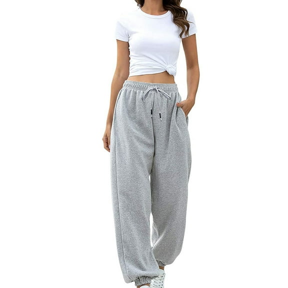 JGTDBPO Baggy Sweatpants For Women Cargo Pants Drawstring Bottom Sweatpants High Waist Sporty Gym Athletic Fit Jogger Pants Y2K Trendy Lounge Trousers With Pockets