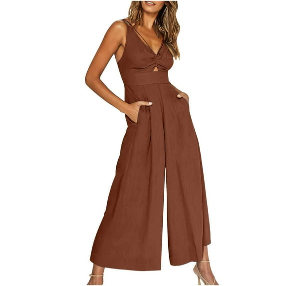 JGTDBPO Jumpsuits for Women Casual Strap Jumpers Summer Rompers Sleeveless Loose High Waist Wide Leg Overalls with Pockets