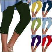 Summer Savings Clearance! Kapxumo Women’s Summer High-Waisted Solid Color Capris, Slim Fit Yoga Gym Pants, Activewear for Exercise, Gym, or Casual Day Out Clearance Sales Today Deals Prime