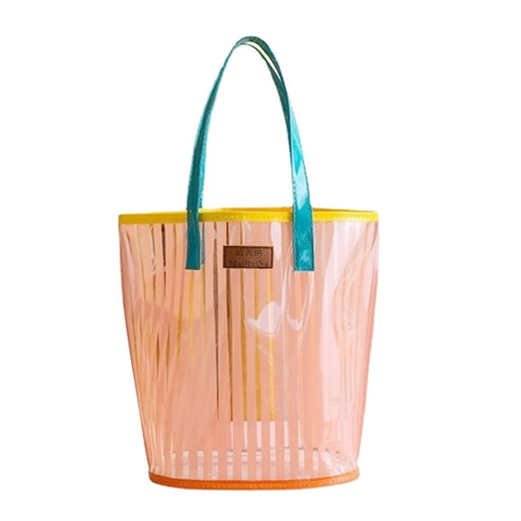 Kbndieu Clear Beach Bags Waterproof Sandproof Tote Bag for Women Large Fashion Shoulder Handbag for Travel, Shopping, Sports and Work, Pink