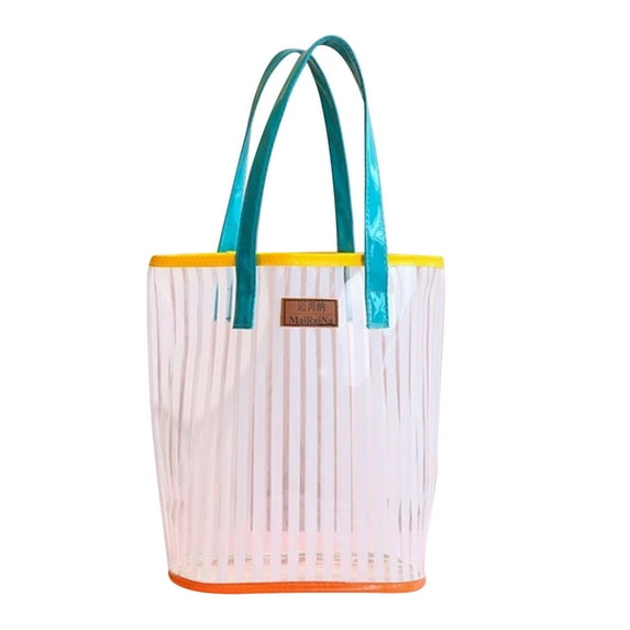 Kbndieu Clear Beach Bags Waterproof Sandproof Tote Bag for Women Large Fashion Shoulder Handbag for Travel, Shopping, Sports and Work, White