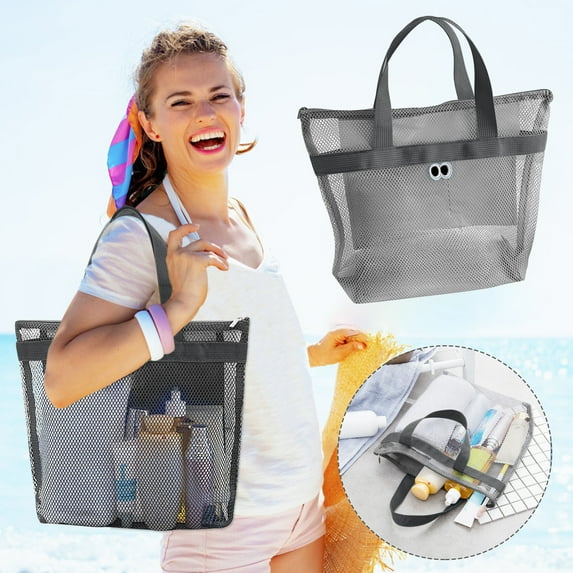 Kbndieu Waterproof Mesh Beach Bag Sandproof Travel Tote Bag for Women Swim Pool Bag Shoulder Handbag for Gym Grocery Travel