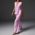 thumbnail image 1 of LADIGASU 2PC Woman Round Neck Sleeveless Blouse +Loose Pockets Pants Sets, 1 of 9