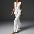 thumbnail image 1 of LADIGASU 2PC Woman Round Neck Sleeveless Blouse +Loose Pockets Pants Sets, 1 of 9