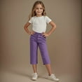 thumbnail image 1 of LADIGASU 4-14Years Kids Solid Color Elastic Waist Straight Pants Capris With Pocket, 1 of 9