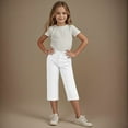 thumbnail image 1 of LADIGASU 4-14Years Kids Solid Color Elastic Waist Straight Pants Capris With Pocket, 1 of 9