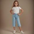 thumbnail image 1 of LADIGASU 4-14Years Kids Solid Color Elastic Waist Straight Pants Capris With Pocket, 1 of 9