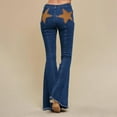 thumbnail image 1 of LADIGASU Women Button Casual Loose Solid Trousers Pockets Zipper Long Pants Flared Jeans With Star Patches Frayed Hems Retro Inspired, 1 of 8