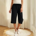 thumbnail image 1 of LADIGASU Women Summer Bandage Casual Loose Pockest Elastic Waist Trousers Capris Pants, 1 of 9