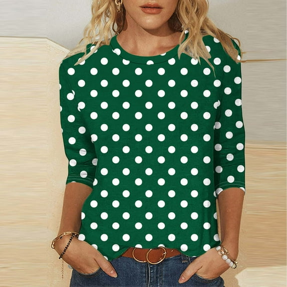 LADIGASU Women's Casual Print Round Neck 3/4 Sleeve T-shirt Blouse