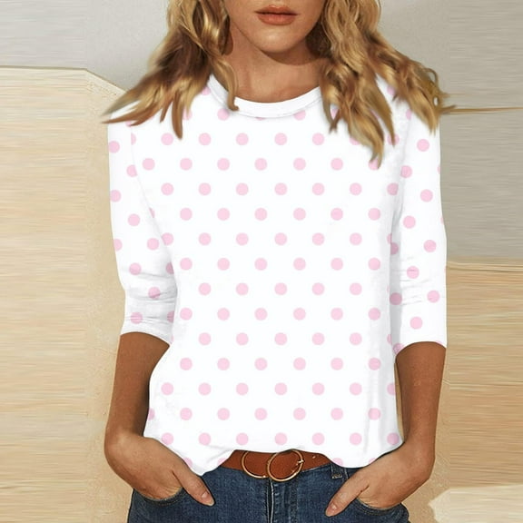 LADIGASU Women's Casual Print Round Neck 3/4 Sleeve T-shirt Blouse