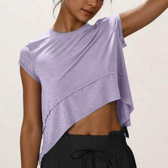 LADIGASU Women's Casual Solid Color Short Sleeve Round-Neck Blouses Shirts