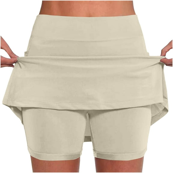 LADIGASU Women's Solid Color Mid-waist Skirt Pants Sports Casual Shorts Bottoming Skirt Pants