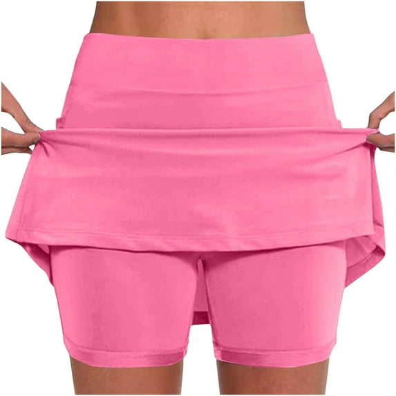 LADIGASU Women's Solid Color Mid-waist Skirt Pants Sports Casual Shorts Bottoming Skirt Pants